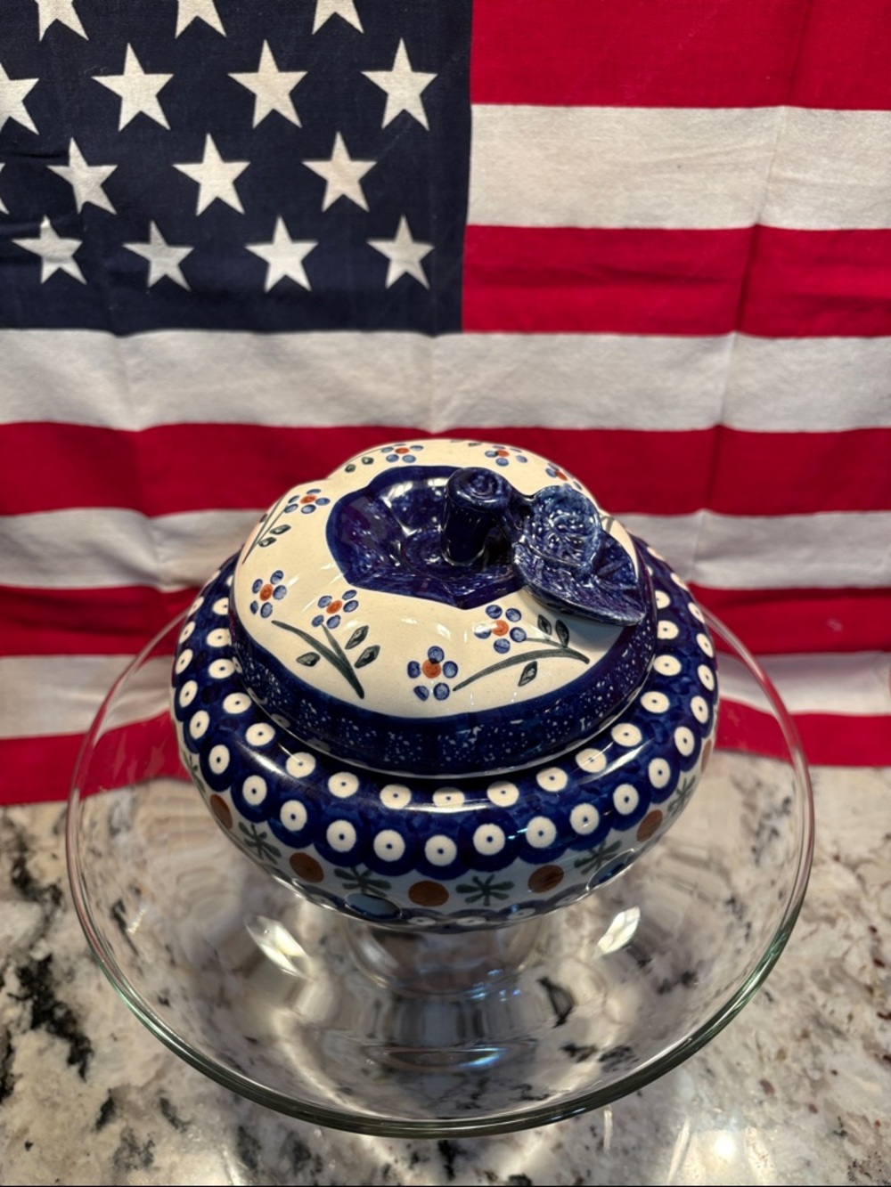 Ceramic Covered Sugar Bowl - Hand-Painted Blue Floral